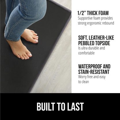 GORILLA GRIP 2 Pack Comfortable Cushioned Kitchen Mats for Floor, 17x24 + 17x48, Waterproof and Stain Resistant, 1/2 Inch Thick Soft Ergonomic Standing Desk Anti Fatigue Mat, Foam Supports Feet, Black