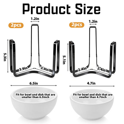 AOZUO 4 Pcs Dinnerware Bowl Plate Holder Fit for 4.7 and 6.5 Inches Diameters Bowl, Metal Bowls Storage Dying Display Rack Bowls Holder Organizer for Kitchen Drawer Countertop Cabinet Cupboard Shelf