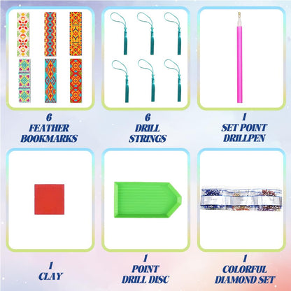 beinkmake 6Pcs Geometric 5D Diamond Art Bookmarks Vintage Floral Diamond DIY Painting Bookmarks Rhinestones Beaded Acrylic Tassel Bookmark for Adult Beginner Crafts