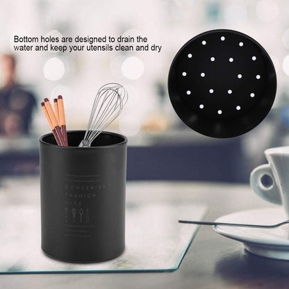 Kitchen Utensil Holder, Black Stainless Steel 3.9x5.1in Spoon Holder with Drainage Holes for Kitchen Counter