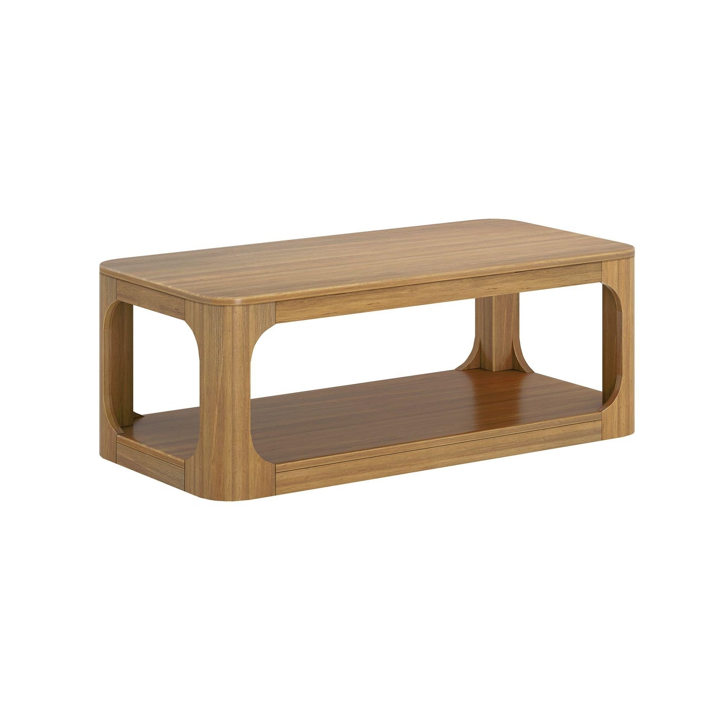 Plank+Beam Forma Coffee Table, Solid Wood 48 Inch Modern Coffee Table with Shelf, Contemporary Center Table with Storage Space, Rectangle Tea Table with Storage, Pecan