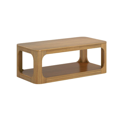 Plank+Beam Forma Coffee Table, Solid Wood 48 Inch Modern Coffee Table with Shelf, Contemporary Center Table with Storage Space, Rectangle Tea Table with Storage, Pecan