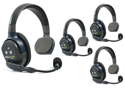 Eartec UL4S Ultralite HD Wireless Intercom Headset System, 4-Person Full Duplex, Single Ear, DECT Interference-Free, Up to 1000ft Range, Team Communication for Crews