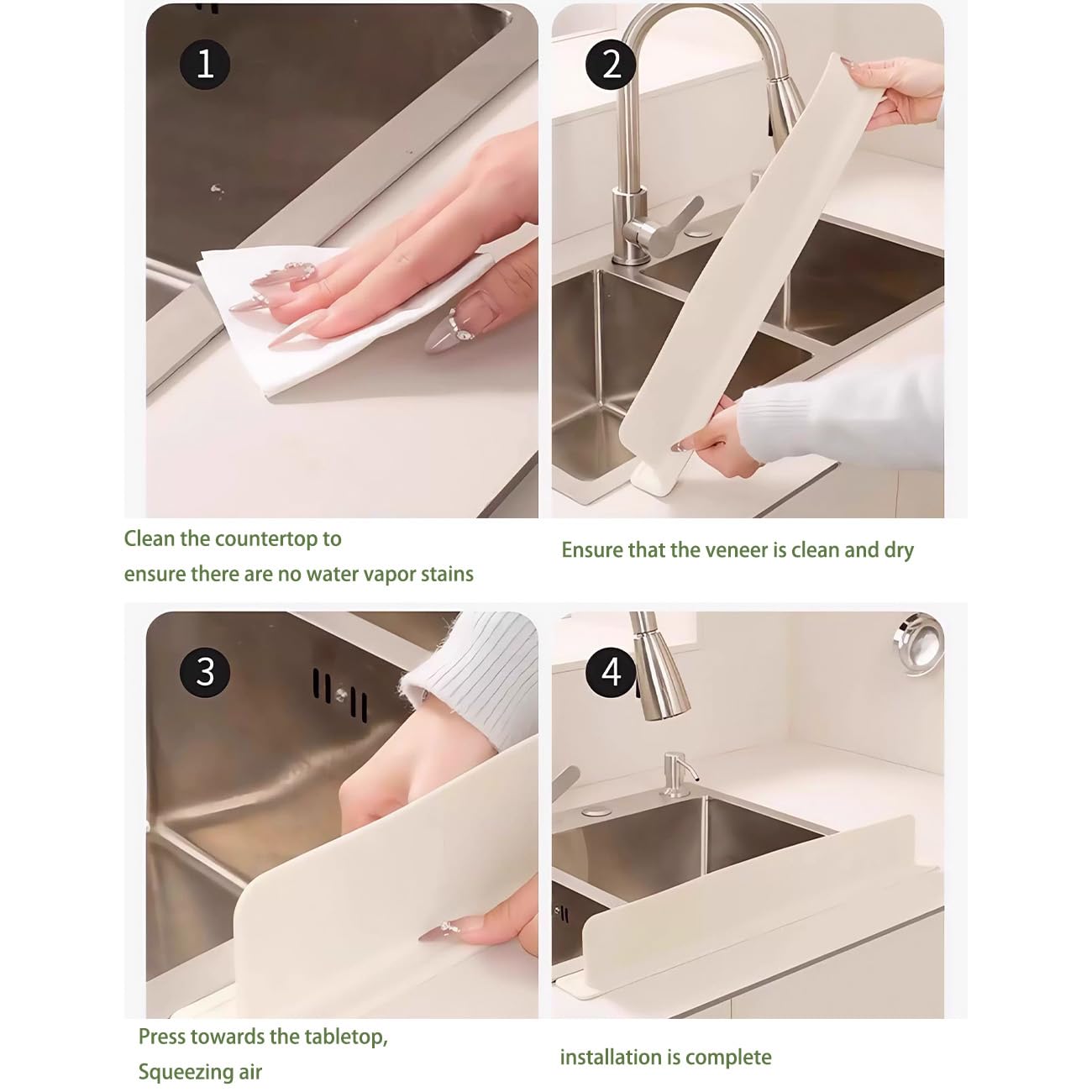 19.6in Silicone Sink Splash Guard, 2025 New Silicone Sink Water Retaining Board for Kitchen, Portable Water Retaining Strip Reusable Water Splash Guard for Bathroom Countertop (Silicone, Green)
