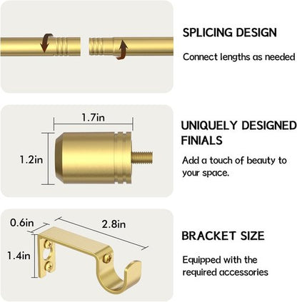 GXOACKJ Gold Curtain Rods - Adjustable 28-48 Inches | 5/8 Inch Set with Brackets for Bedroom & Living Room