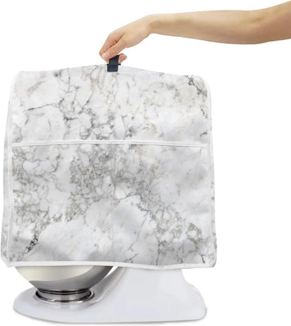 Stand Mixer Cover Compatible with Kitchen Aid Mixer, White Marble Print Dustproof Cover with Pockets for Tilt Head