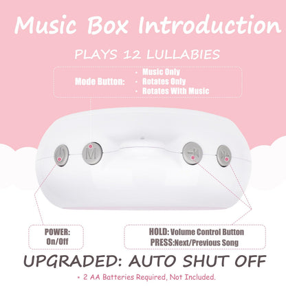 Yierchoo Baby Mobile for Crib with 12 Lullabies Digital Musical Box, Spiral Car Seat & Stroller Activity Toy, Pink Design for Nursey Decor
