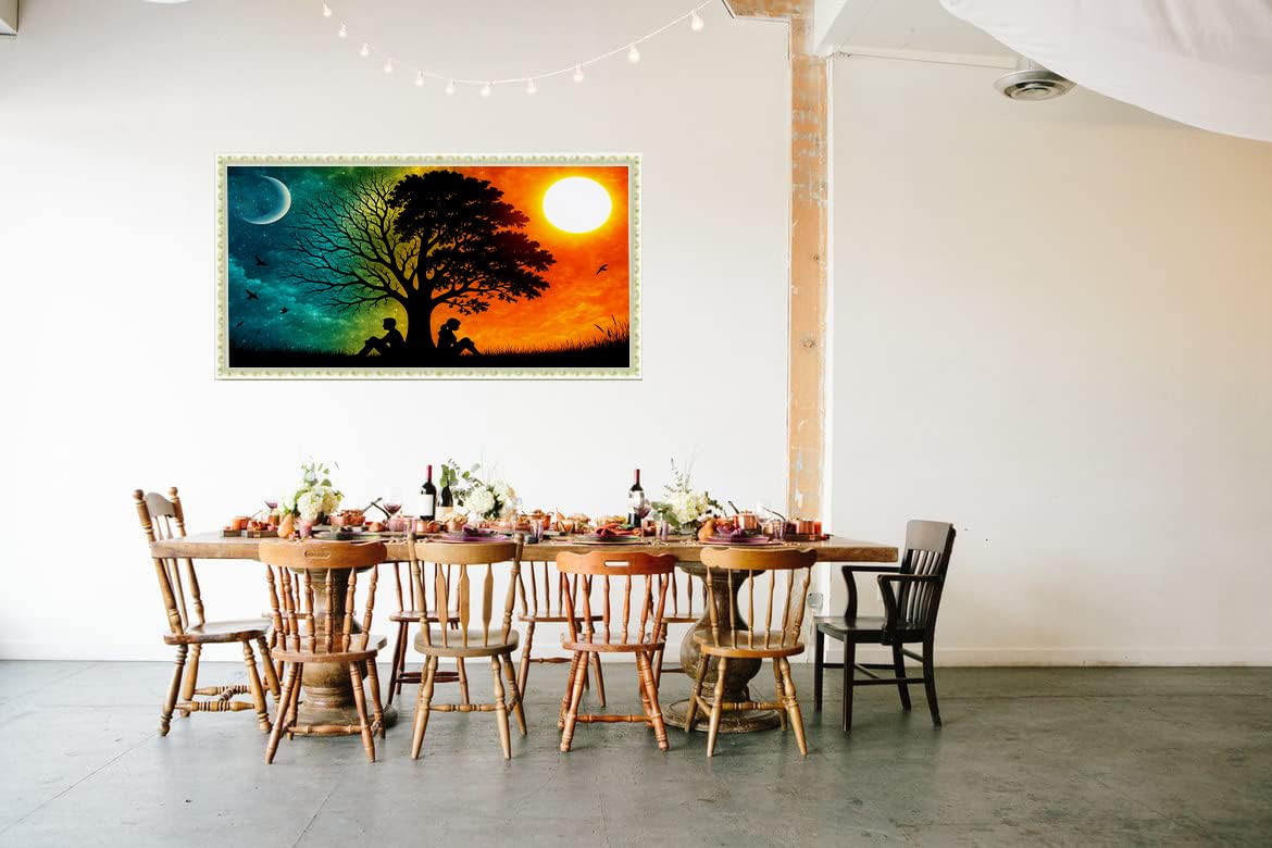 5D DIY Diamond Painting Kits for Adults, Large Size Full Drill Diamond Arts Rhinestone Pasted, DIY Painting Diamond Dot Arts Crafts for Home Wall Decor Gift (Day and Night Tree)