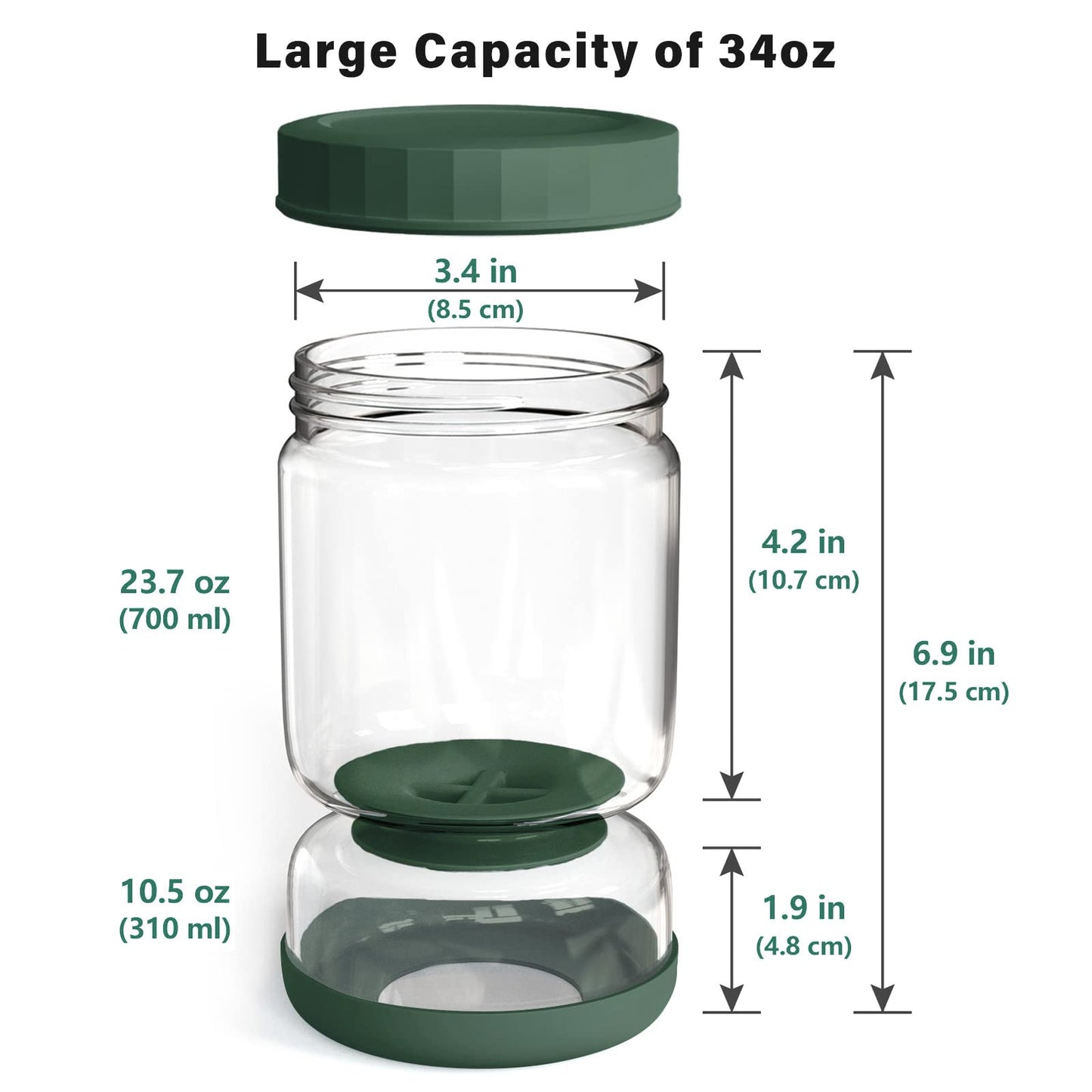 WhiteRhino Glass Pickle Jar,34oz Olive Hourglass Jar with Strainer,Airtight Glass Jar Pickle Juice Separator Flip Pickle Jar for Gherkin Jalapeno