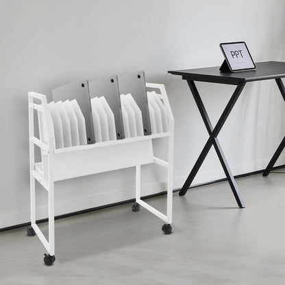 16-Device Mobile Charging Station, Tablet & Laptop Charging Cart, Chargings Cart with Removable Dividers, Portable Chargings Stand, for Classrooms, Libraries, Offices (White)