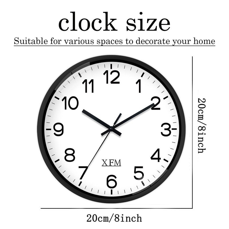 XFM Wall Clock Silent Wall Clocks Battery Operated 8 Inch Small Classic Analog Clock Modern Simple Decorative for Kitchen Office Bedroom Decor