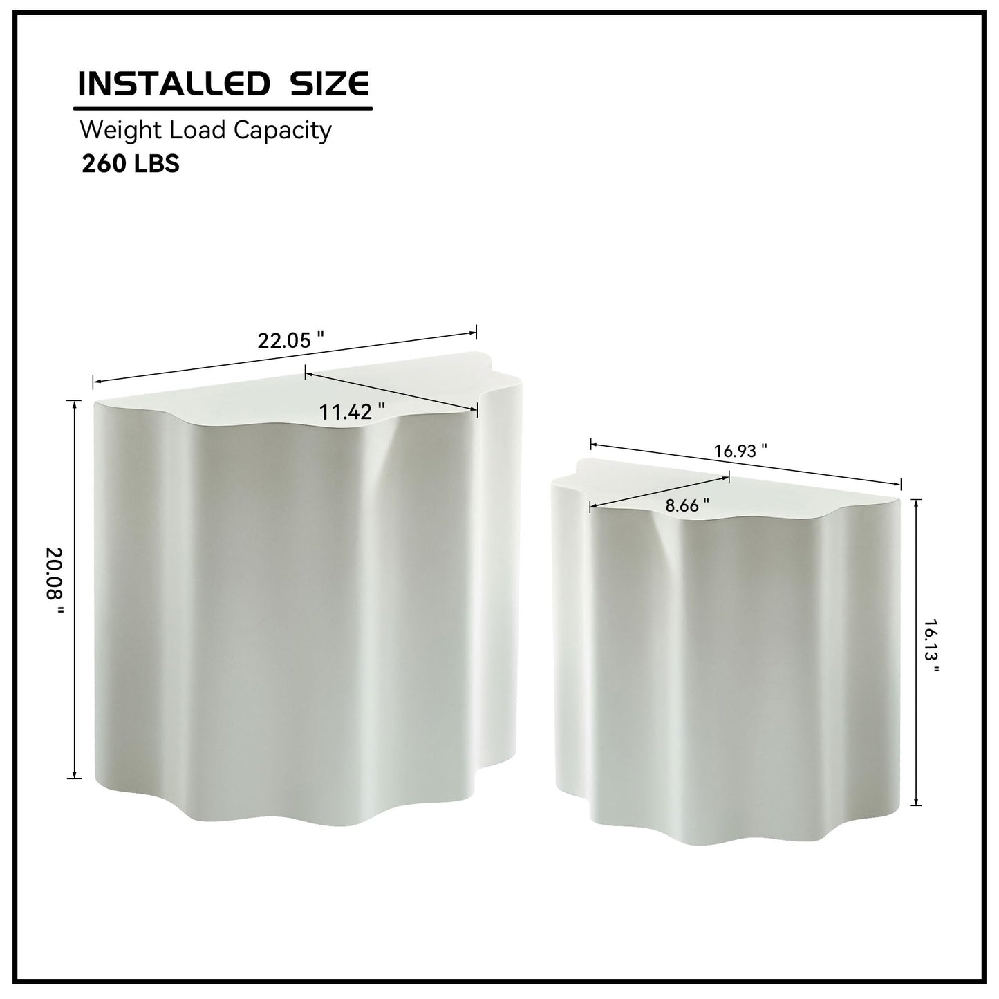KEIKI Fiberglass Coffee Table Set of 2, Modern Style Round Coffee Table with Wavy Edges Design and Sturdy Pedestal Base, No Assembly Required, for Living Room, Bedroom, Reception Room, Beige