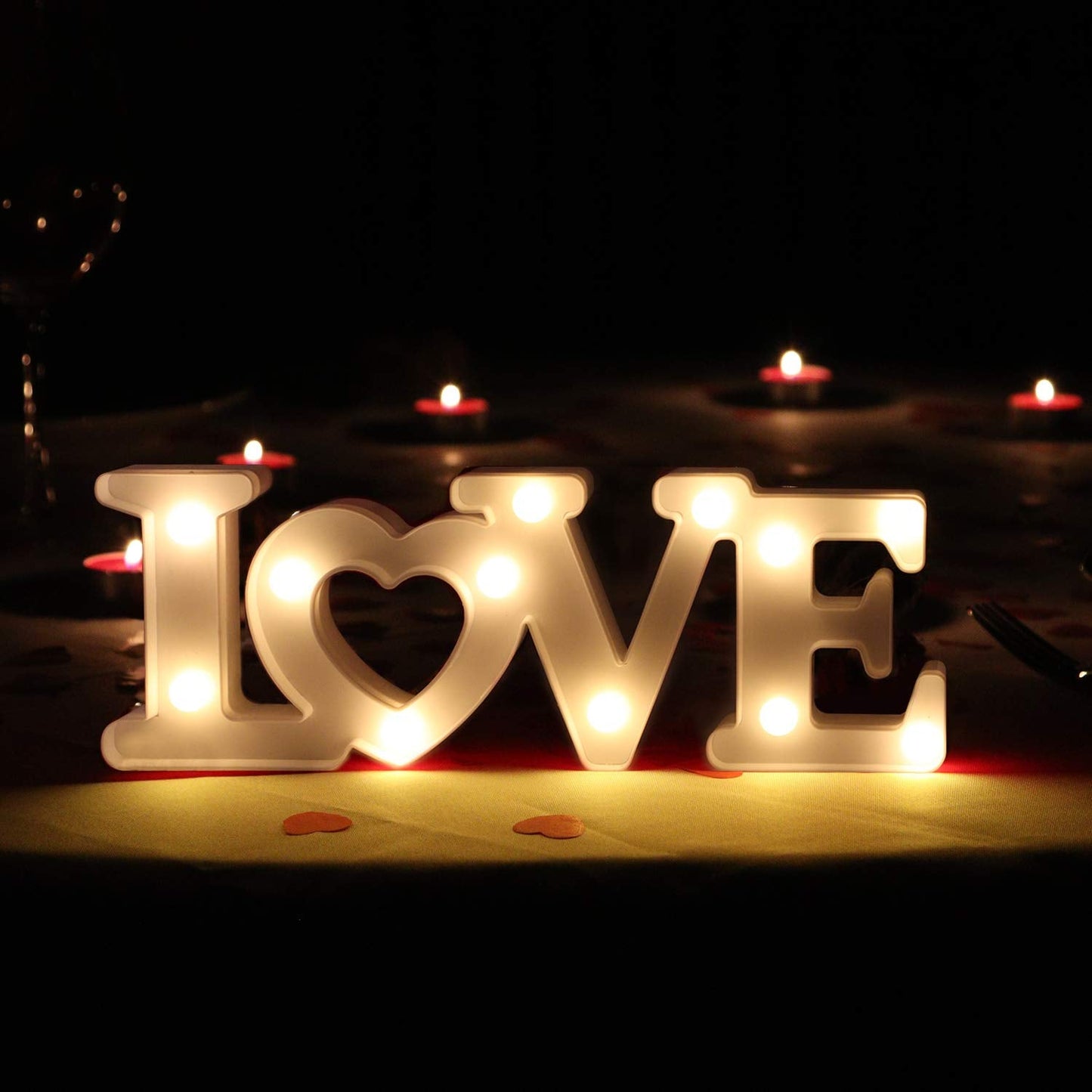 Love Sign with Lights - Valentines Day Decoration - Love Marquee Letters - Romantic Lighted Table Top Decor for Wedding & Home - White - CHEERIN