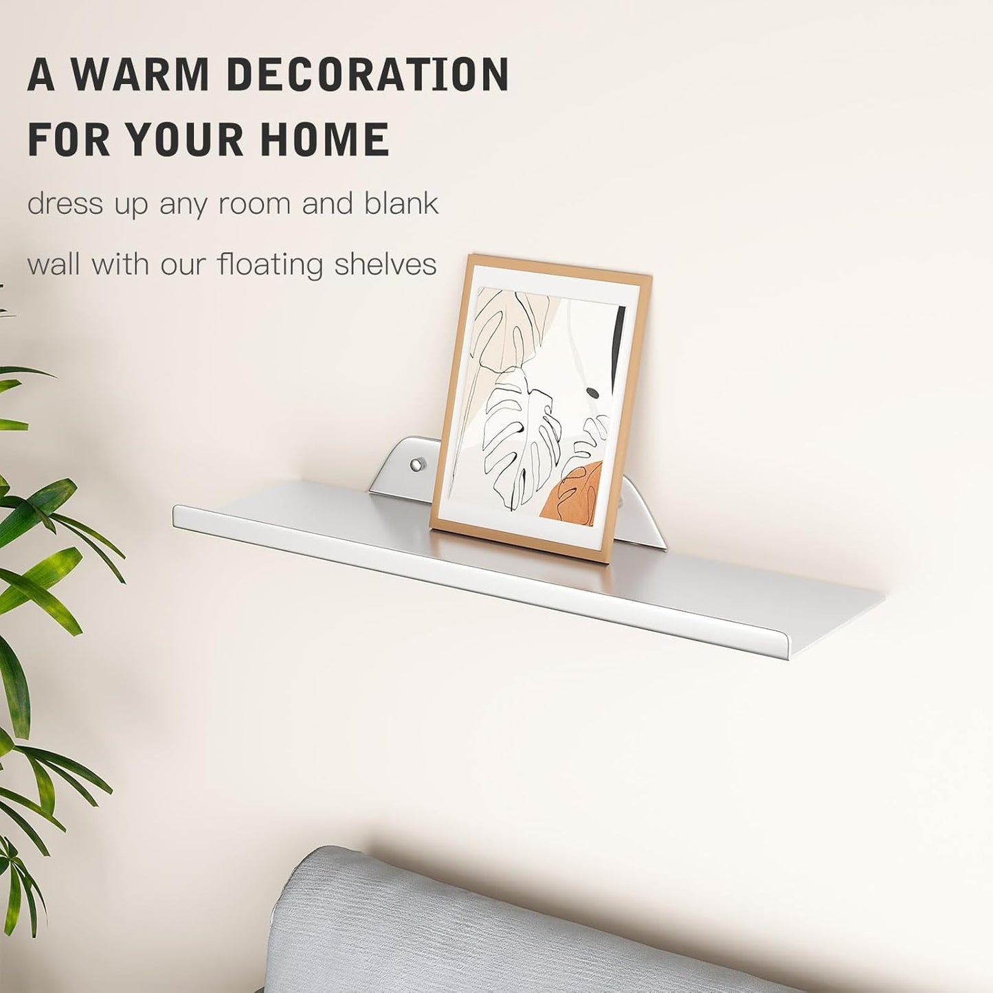 16") Floating Shelf for Wall, Off Center Metal Shelf for Decor, Modern Wall Shelf for Storage with Lip, Hanging Shelf