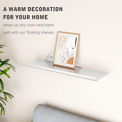 16") Floating Shelf for Wall, Off Center Metal Shelf for Decor, Modern Wall Shelf for Storage with Lip, Hanging Shelf