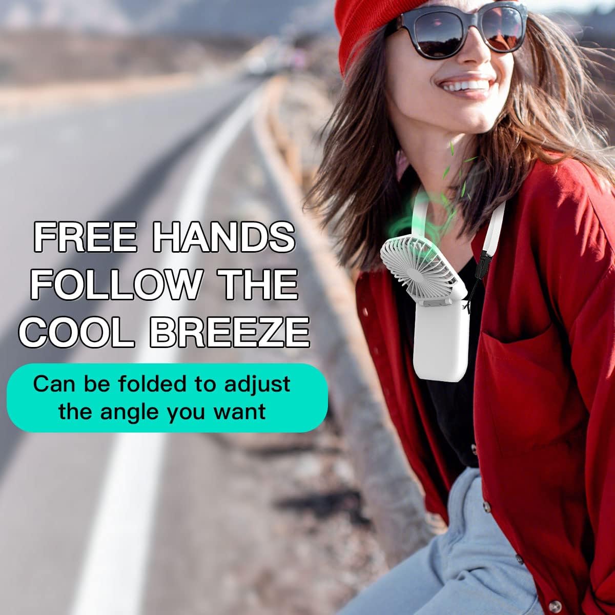 AICase Handheld Portable Mini Fan, 3000mAh USB Rechargeable, 3 Speed Adjustable, Neck Lanyard