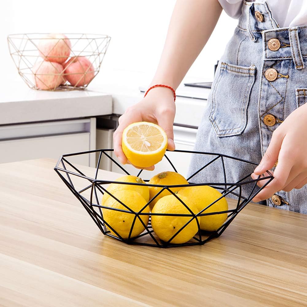 Metal Wire Fruit Bowl, Iron Arts Fruit Storage Basket for Kitchen Counter, Decorative Hold for Vegetables, Bread, Snacks