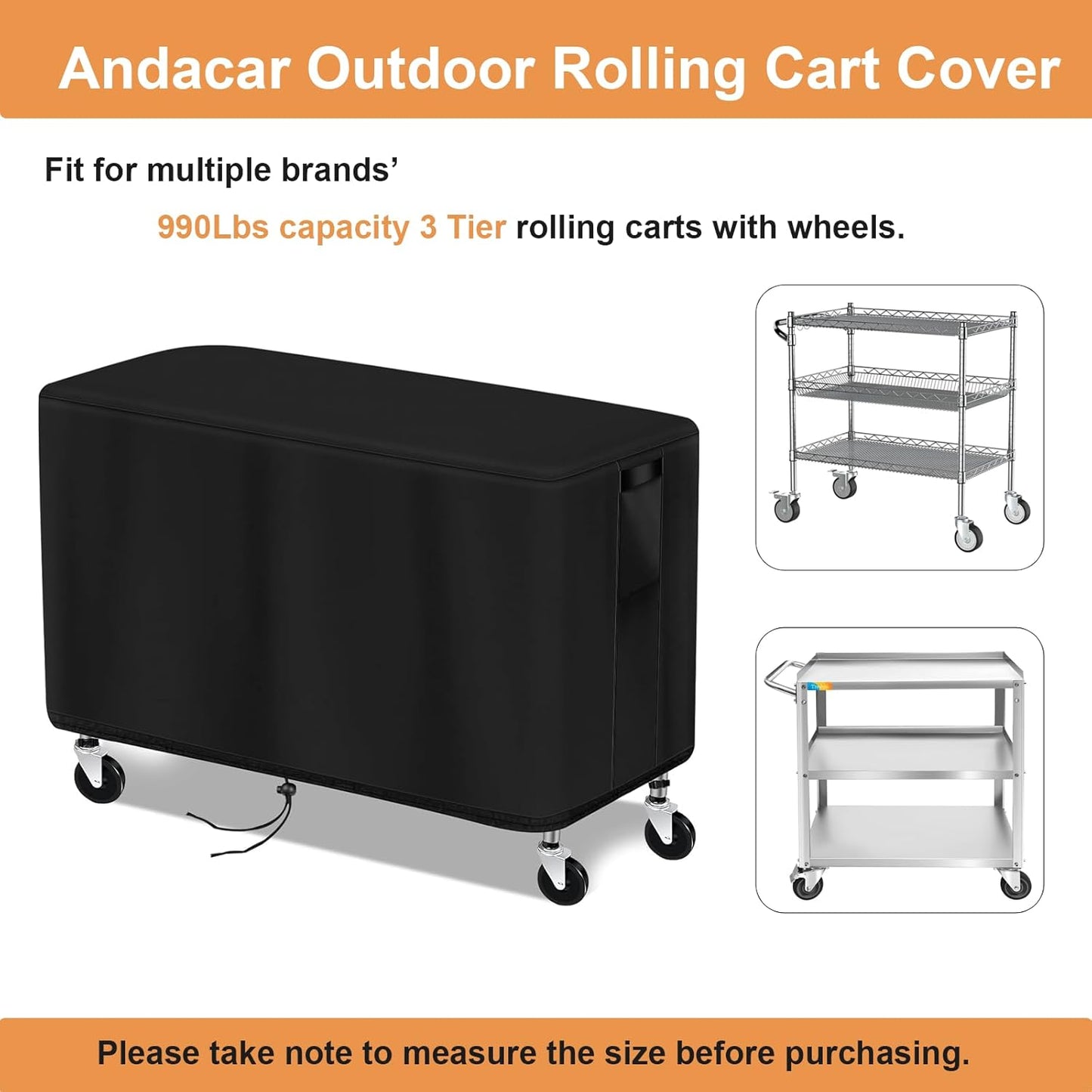 35-inch 35"L17"W29"H, Patio Table Cover for WDT Utility Cart, Waterproof Service Cart Cover for Rolling Tool Carts /
