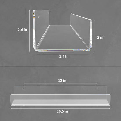 16.5-Inch 2-Pack, NIUBEE Acrylic Floating Bookshelves, Clear Modern Wall Shelves for Child/Toddler Invisible Ledge Book