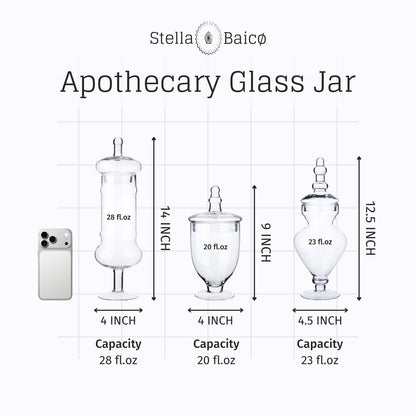 Stella Baicø 3-Pack Glass Apothecary Jars with Lids – Decorative Candy Storage Containers for Wedding, Buffet, Kitchen (H: 9", 12.5", 14")