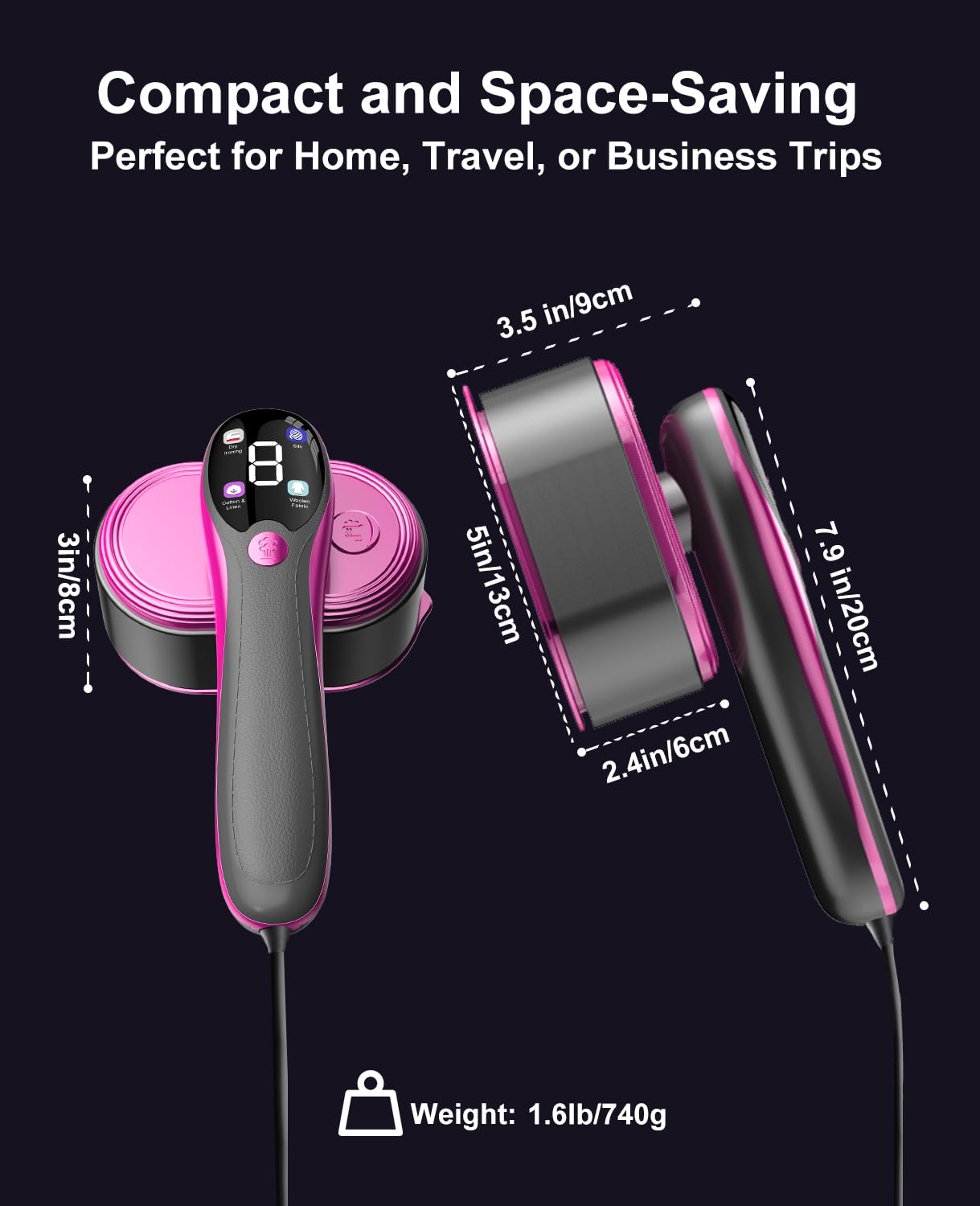 ADPTOYU 2-in-1 Steamer & Iron for Clothes, Portable Handheld Garment Steamer with LED Display, Large Ceramic Panel Travel Clothes Steamer Iron, 10s Fast Heat-Up All-Fabric Remove Wrinkle (Purple)