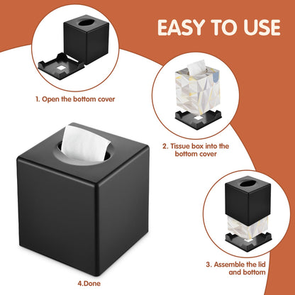Y-in Hand Tissue Box Cover, Square Facial Tissue Holder Storage for Bathroom Vanity, Countertops, Dressers, Night Stand, Parlors and Offices - Black