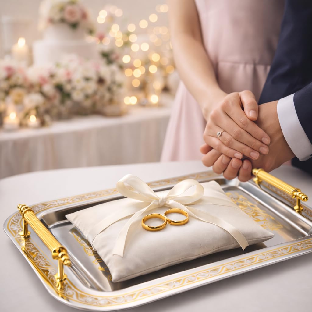 Set of 2 Modern Elegant Large Serving Tray, Rectangle Decorative Tray Gold