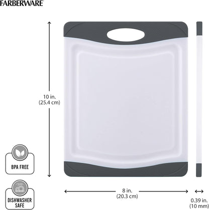 Farberware Nonslip Poly Cutting Board, 8x10-Inch, Gray and White