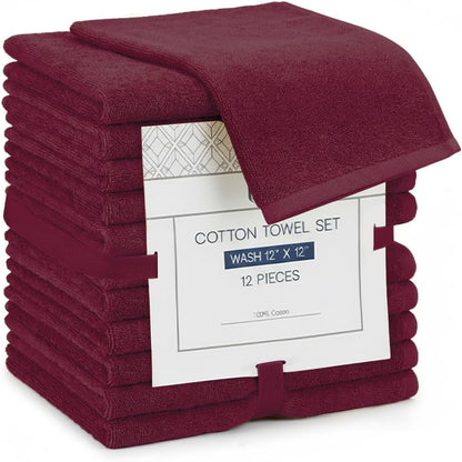 12x12 100% (24 Pack) Linteum Textile Supply Premium Washcloth (Burgundy) Ring Spun Cotton Zero Twist Towels |