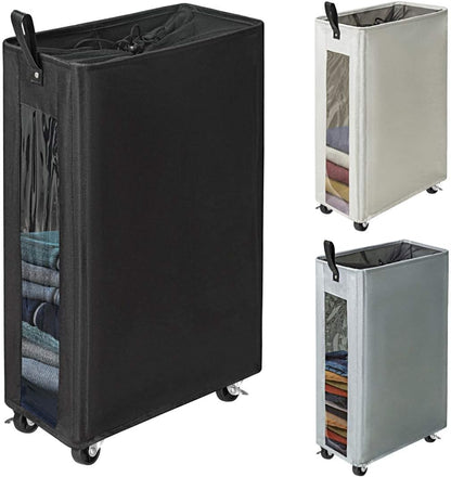 ZERO JET LAG 25 Inches Slim Laundry Storage Hamper, Large Rolling Bin, Clear Window, Black