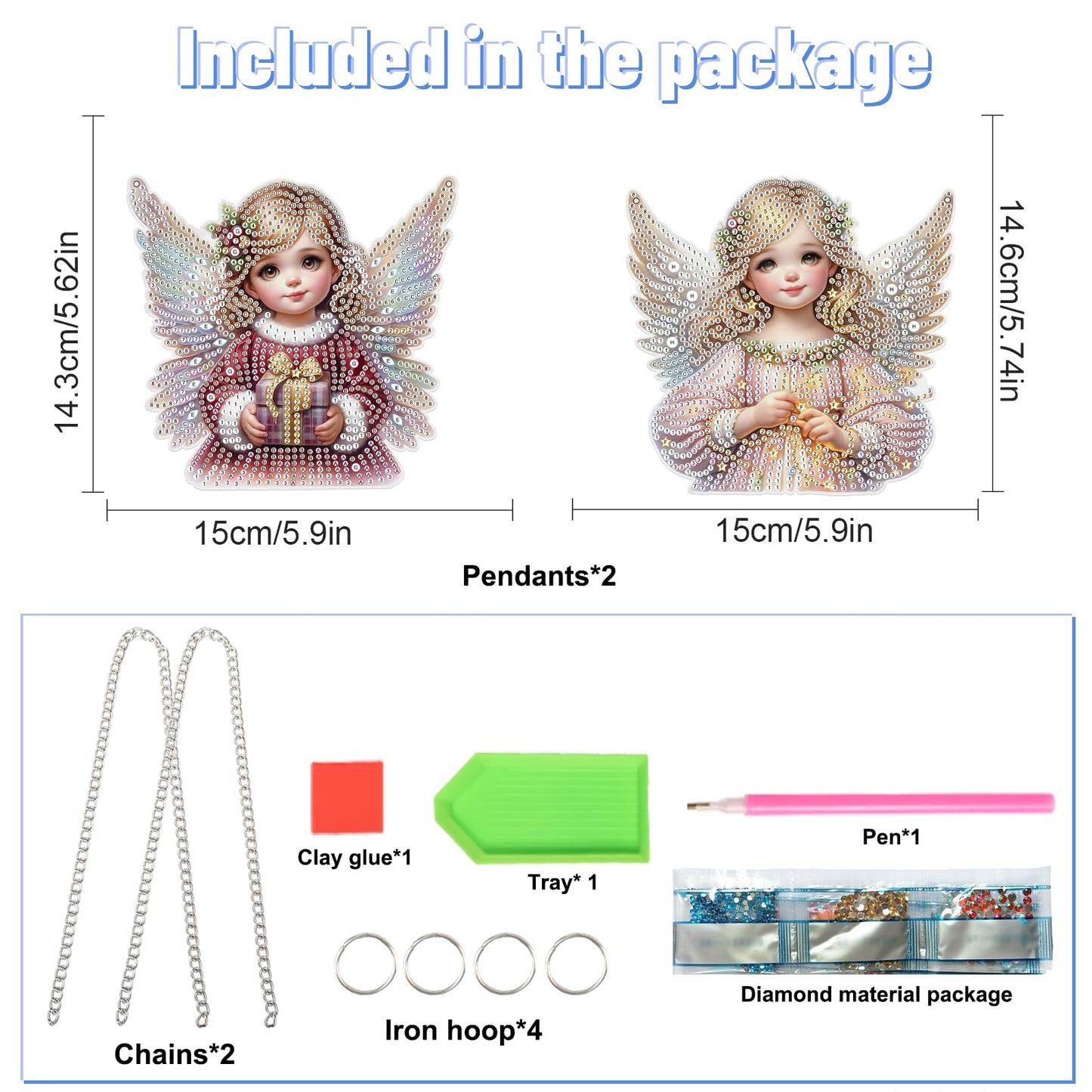 LazyFold 2 Pcs DIY Acrylic Diamond Art Painting Angel Kits Special Shaped Rhinestone 5D Diamond Art Window Pendants Home Garden Wall Hanging Kits Hanging Ornament
