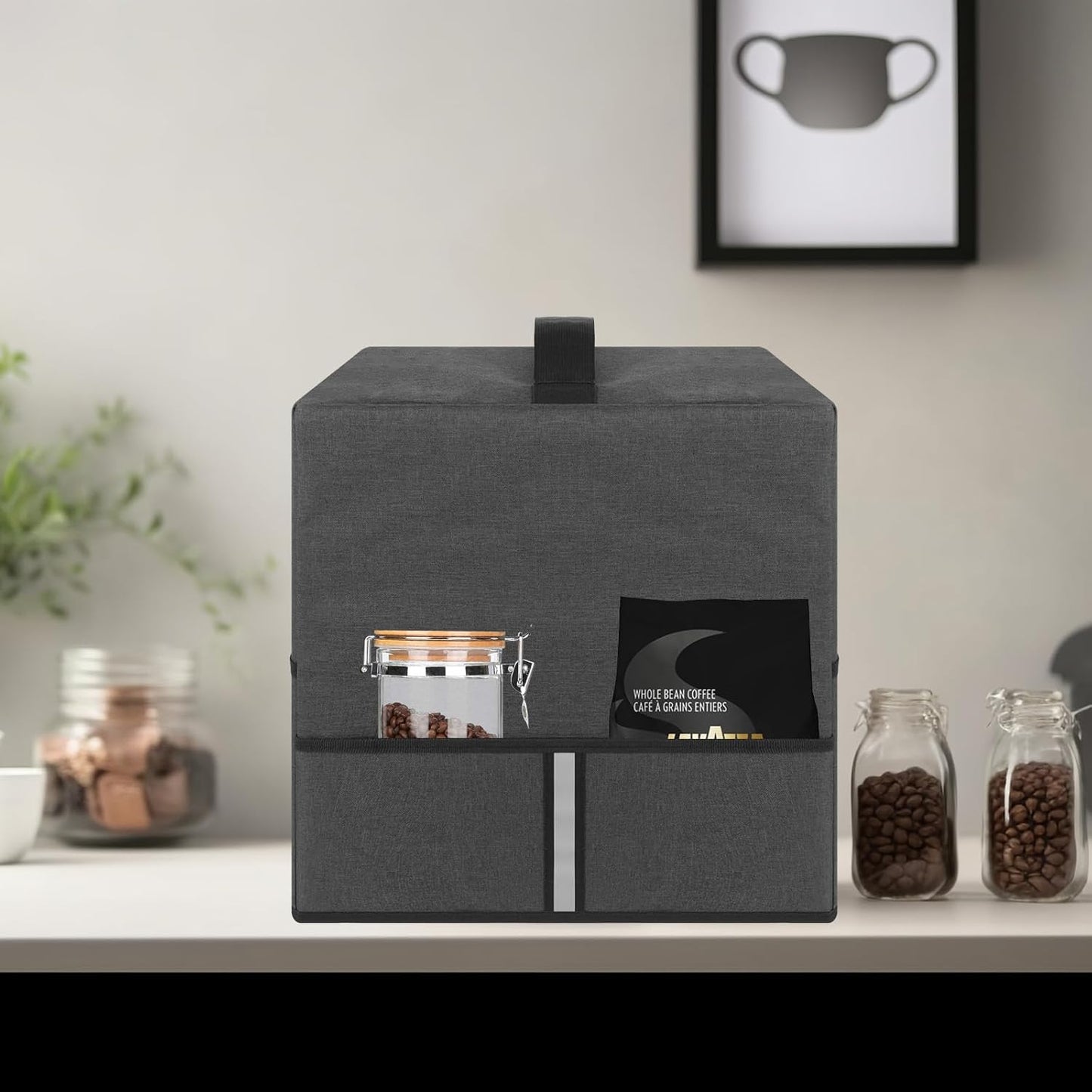 Heavy Fabric Cloth Coffee Maker Cover, Dark Grey - Compatible with Ninja CM300, CM371, CM400, CM401, CM407, 12.6X9.5X15