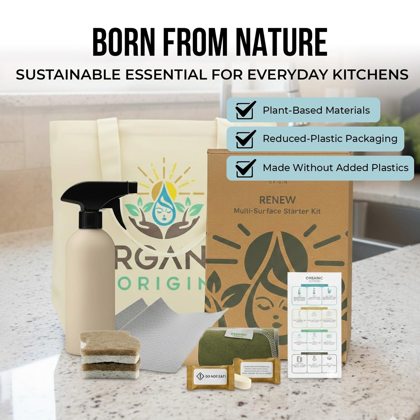 Lifecircle Kitchen Cleaning Kit 14 Piece – Swedish Dishcloths, Dish Towels for Kitchen, Plant-Based Sponges, Reusable Paper Towels, Cleaner Tablets & Spray Bottle by Organic Origin