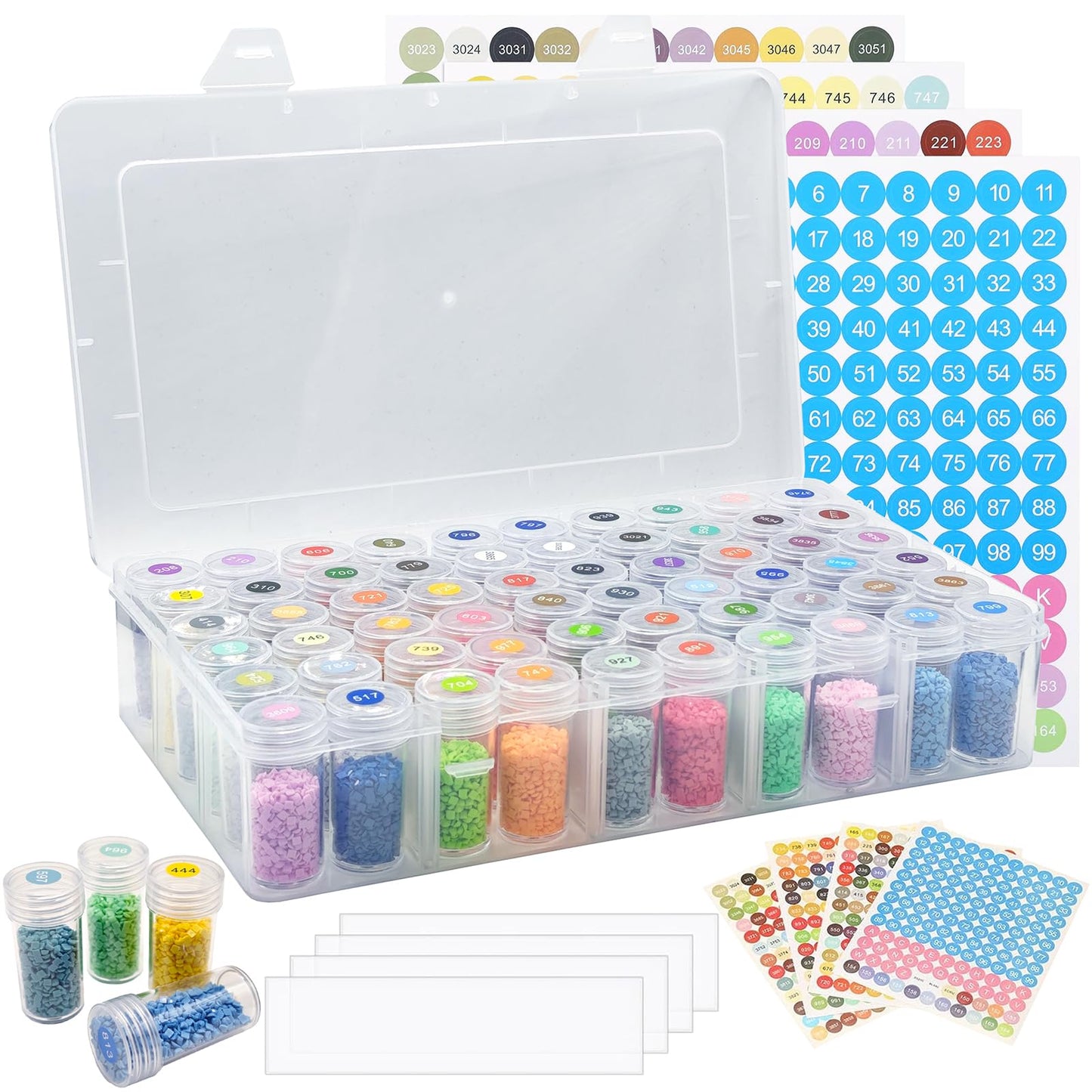 BMHHWAI 1Pack Diamond Painting Storage Containers, 60 Grids Diamond Art Organizer and Labels, Bead Organizer Diamond Painting Case Accessories for DIY Diamond Art Craft Jewelry Bead Storage(Clear)