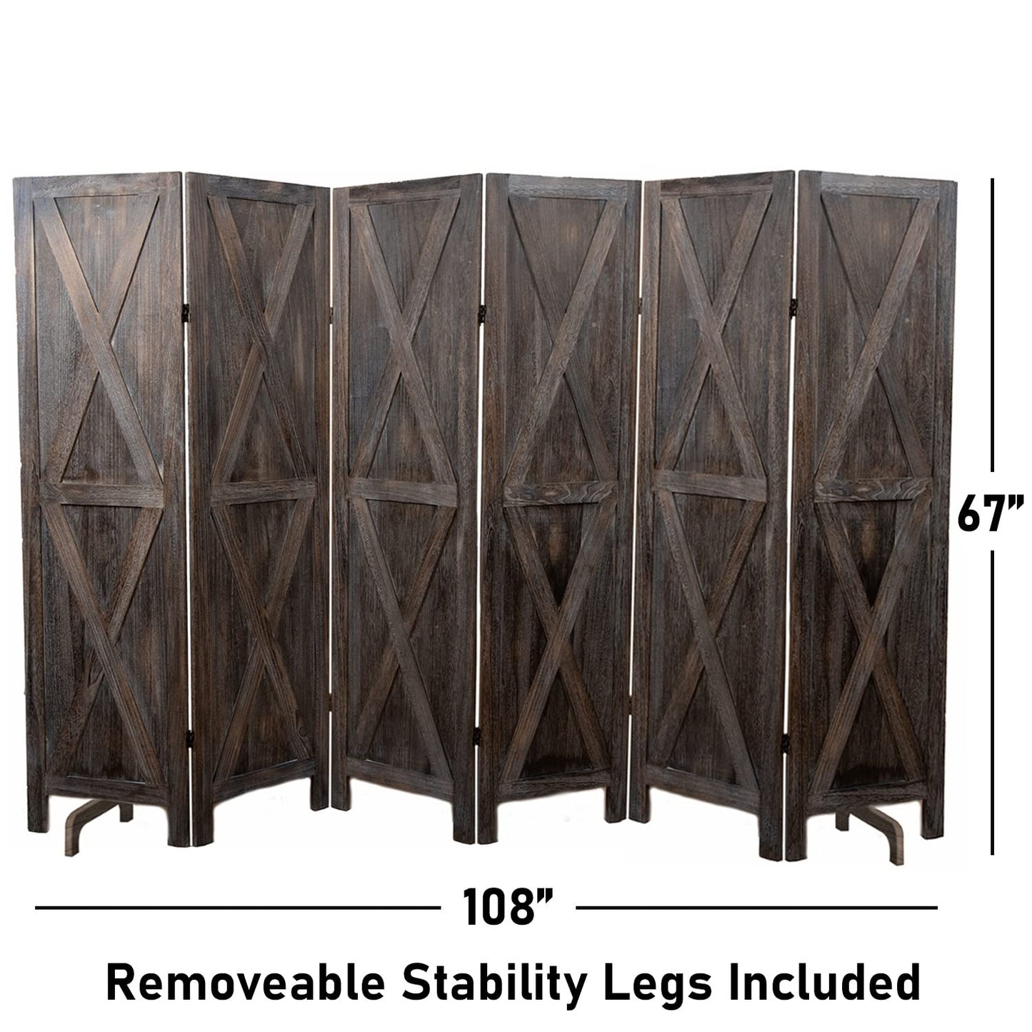 Premium Home 6-Panel Room Divider – Rustic Brown Barn Door, X Pattern Folding Privacy Screen, Partition Wall