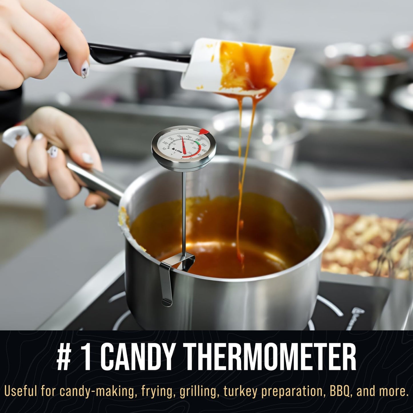 Craft911 Candy Thermometer with Pot Clip - Deep Fry Oil Thermometer for Frying and Candle Making (Black)