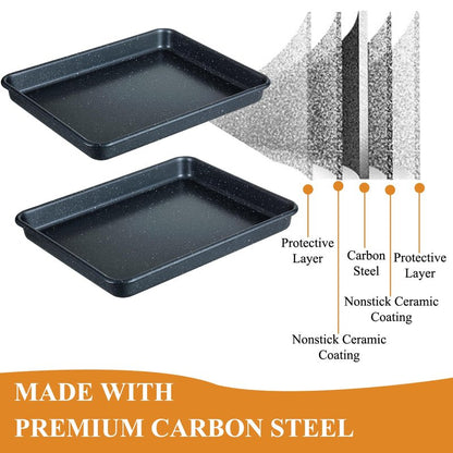 Walooza 11 Inch Nonstick Baking Sheets Set of 2, Carbon Steel Cookie Sheets for Baking, Heavy Duty & Stackable Baking Pans for Oven, Non Toxic & Easy Clean, 11x9 Inch Baking Trays