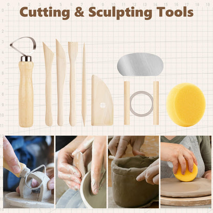 UUSYCUN 48PCS Pottery Tools for Sculpting, Clay Tool Kit for Carving, Modeling Ceramics, Pottery Kiln, Polymer Clay Tools for Trimming, Beginners, Pros, Adults, Supplies