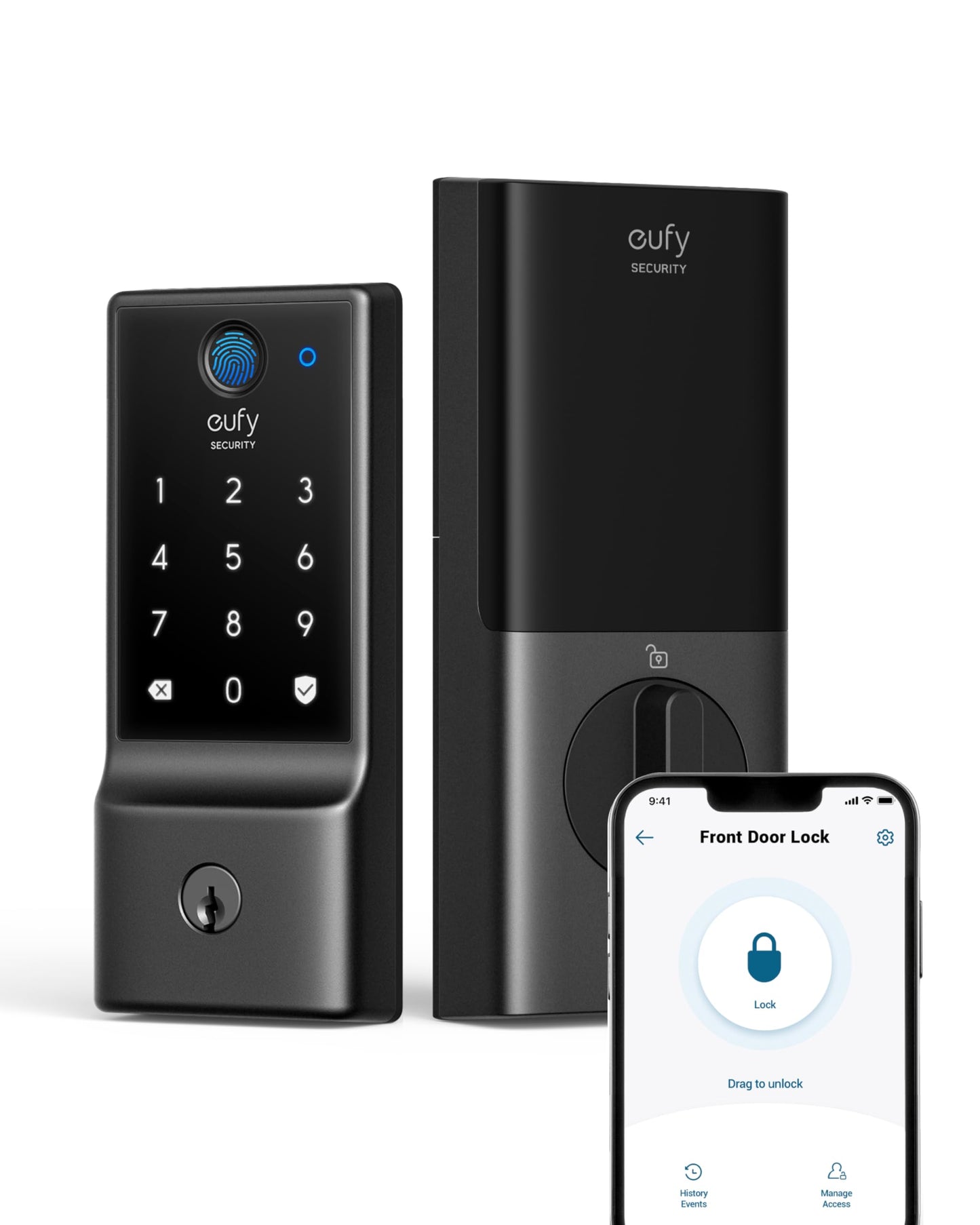 eufy Security Smart Lock C220 with Door Lever, Fingerprint Keyless Entry Door Lock, Built-in Wi-Fi, App Remote Control, Front Door Deadbolt, 8 Months Battery, Reliable Power, IP53 Waterproof