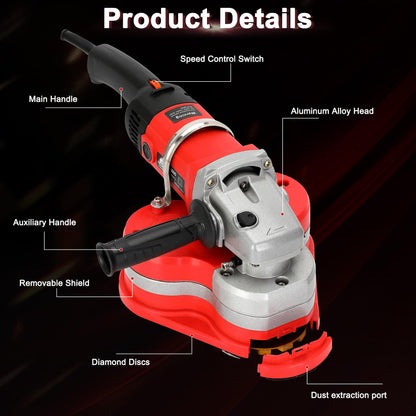 4-Head Electric Diamond Polisher Machine, 8" grinding diameters and 3pcs Diamond Grinding Wheels, 3800W Concrete Grinder for Polishing Stone Concrete Surface, Metal Descaling and Thinset Removing