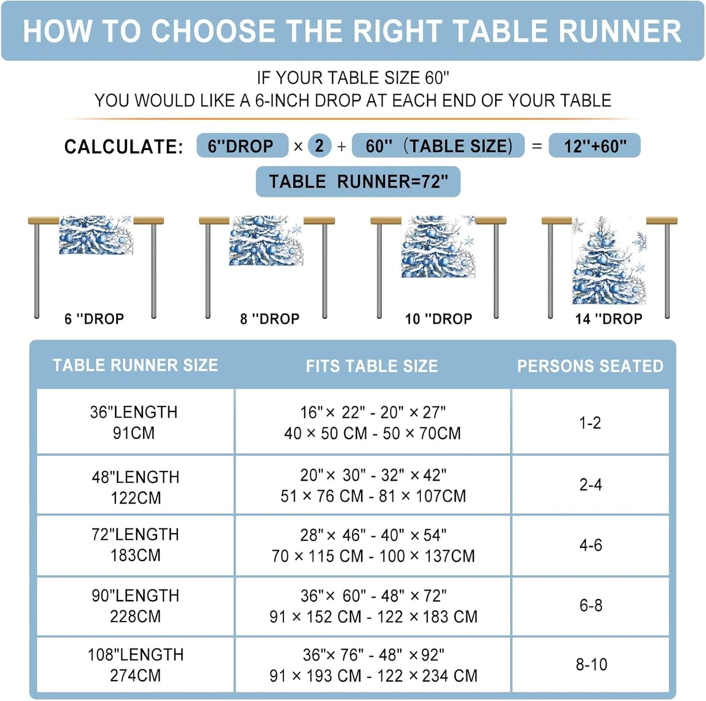 13x90 Inch Winter Trees Ball Table Runner Frosty Roses Burlap Table Runners, Christmas Xmas Seasonal Coffee Table