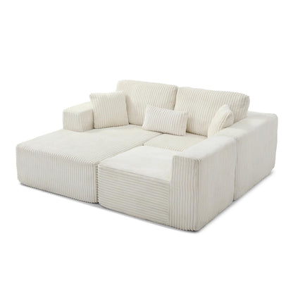 109" Modular L-Shaped Corner Cloud Sofa Corduroy Modular Couches with Deep Seat, 3 Pieces Compressed Boneless Sofa W/Right Chaise Lounge and 4 Pillows for Living Room