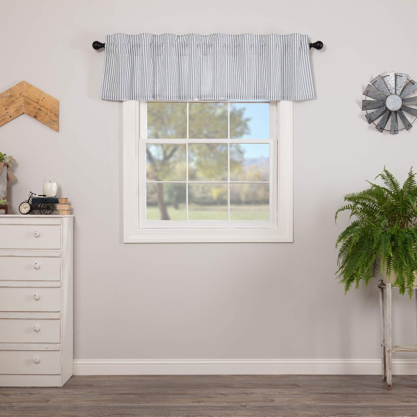 VHC Brands Sawyer Mill Blue Valance Curtain Lined Stripe for Kitchen or Dining Room Windows 16x72