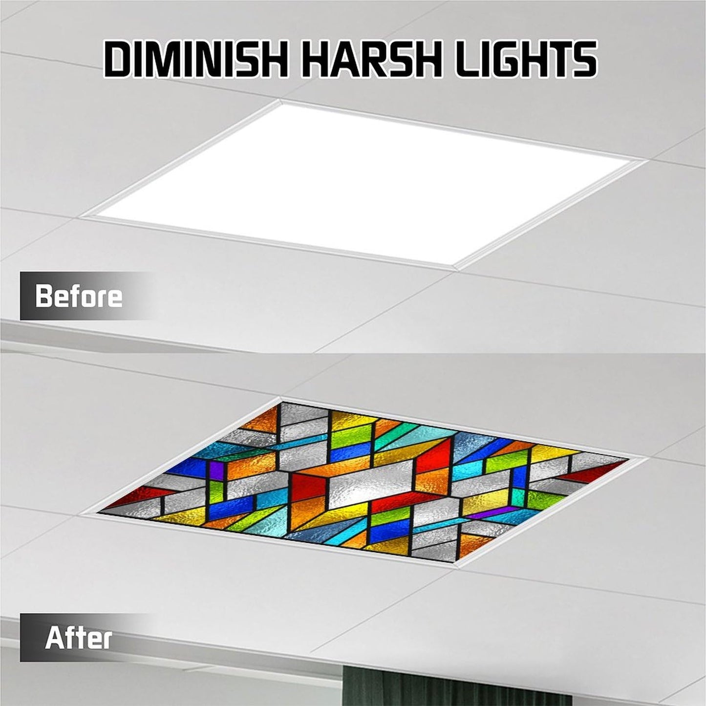 ZAQIO 2 Pack Stained Glass Fluorescent Light Cover for Ceiling Light, Magnetic Ceiling Light Cover Classroom Lights Covers Classroom Supplies for School Classroom Home Office