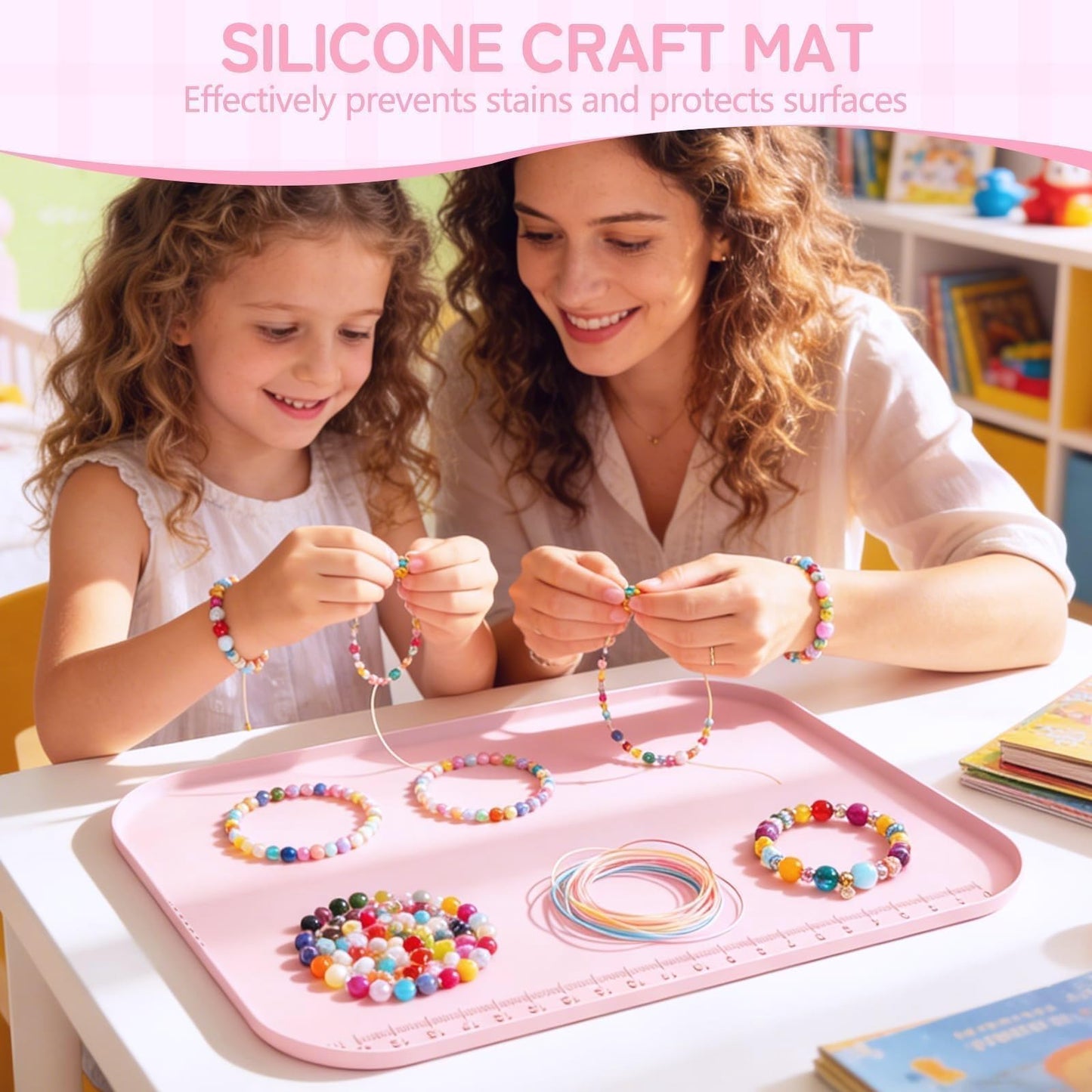 AWOKE 24"x16" Silicone Mats for Crafts with 0.7" High Edges, Large Leak-Proof Art Mat for Playdoh, Resin, Painting, Clay, Slime,Beads, Lego, Puzzle, Non-Stick & Non-Slip Table Protector for Kids, Pink