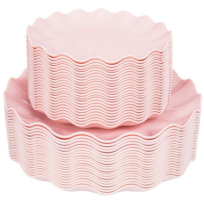 LIYH 50 Pcs Pink Plastic Plates Reusable - Durable and Dishwasher Safe Baby Shower Plates Wavy Daisy Plastic Flower Plate for Mothers Day Plates Party Wedding Birthday Picnics BPA Free (25Guests)