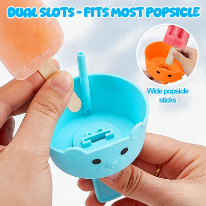 AIERSA 2-in-1 Silicone Popsicle & Ice Cream Holders for Kids, Reusable Popsicle Holder Catches Melting Drips, Dishwasher Safe Popsicle Drip Catcher with Storage Case 4-Pack