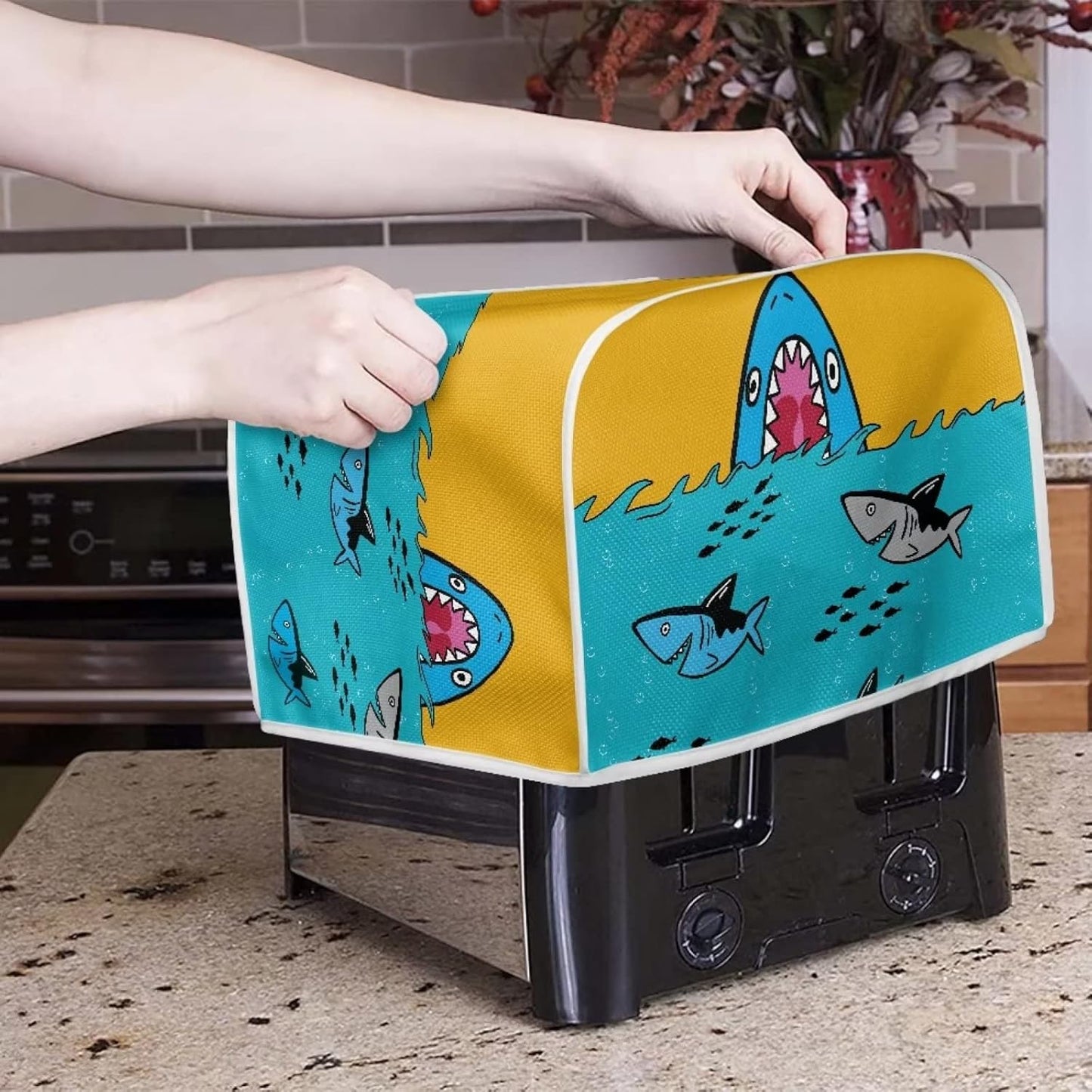 Sharks Toaster Cover for 4 Slice, Dust and Fingerprint Protection for Long Slot Toasters