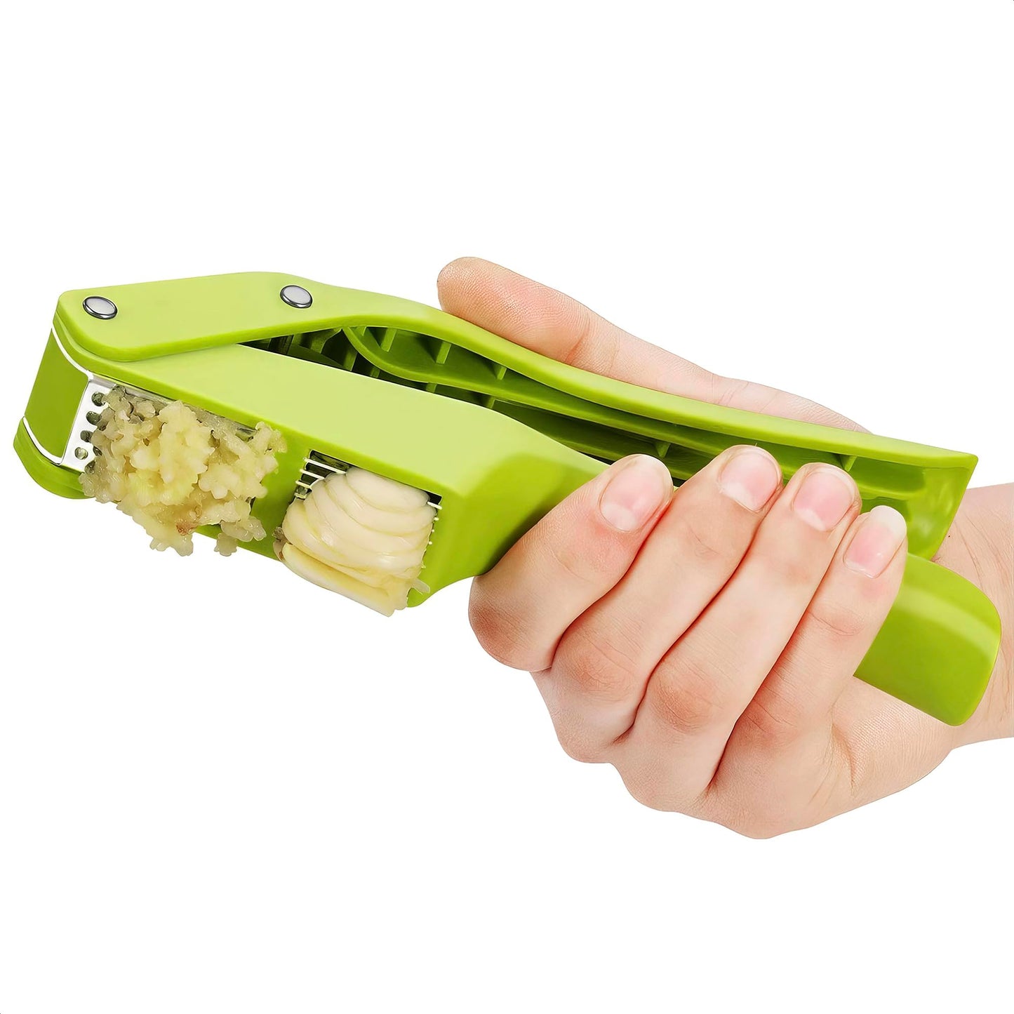 2 in 1 Garlic Slicer and Garlic Press - Multipurpose Garlic Press and Slicer, Stainless Steel and Durable Plastic, 7.6 x 1.7 x 2.5", Easy to Use and Clean, Good for Home and Commercial Use