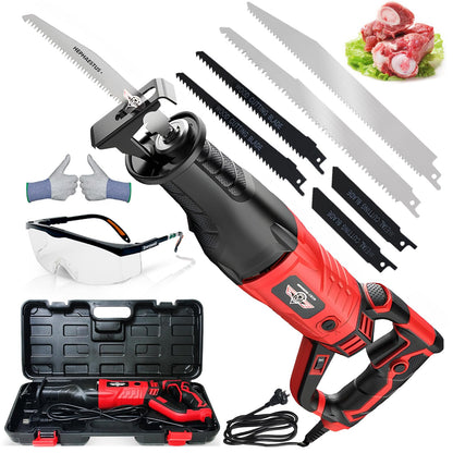 Multi-Purpose 3800W Handheld Electric Saw, 6-in-1 Cutter for Meat Bone, Wood, Metal, Plastic, Aluminum, Heavy Duty Bone Saw Machine Kit with Gloves & Goggles (220V)